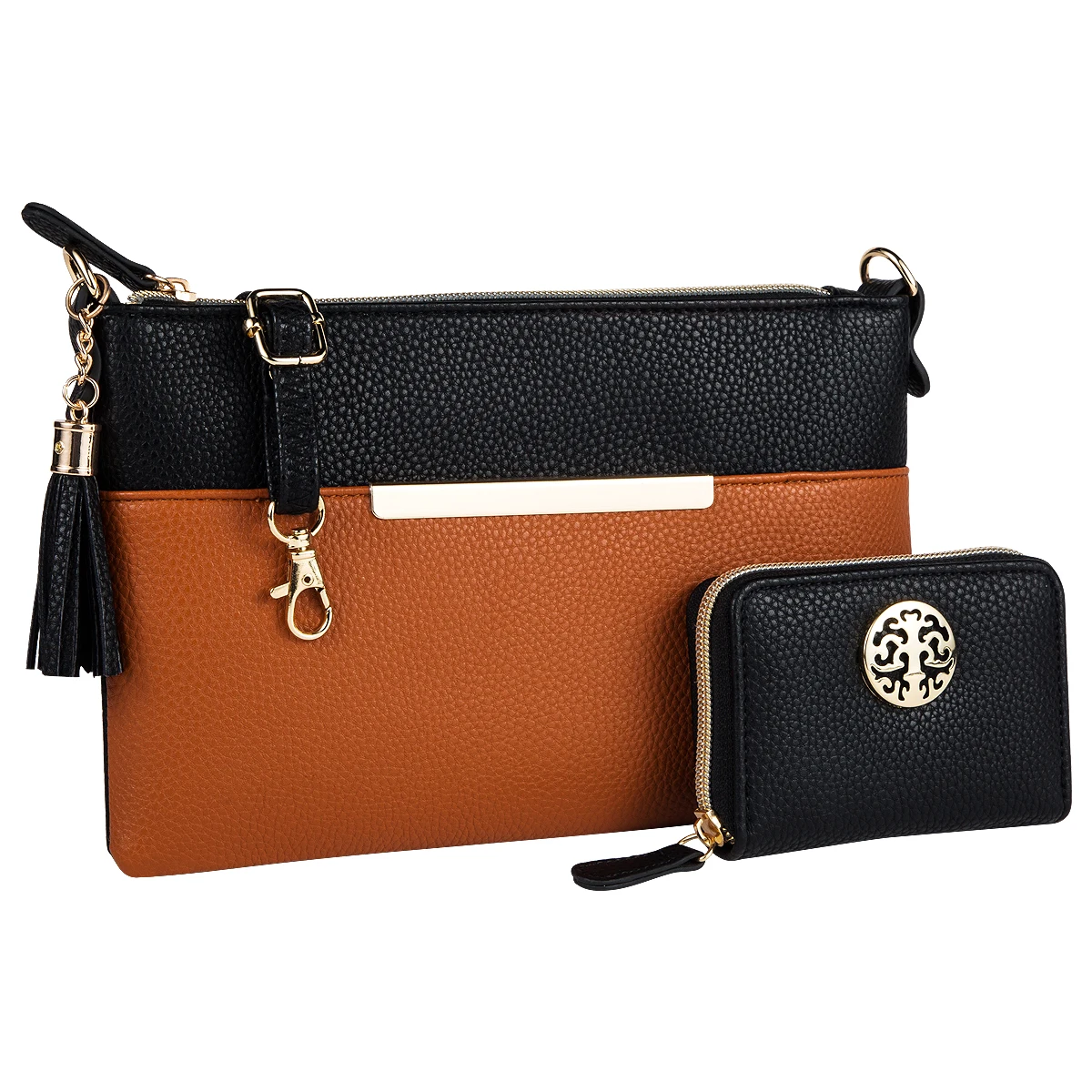 

Small Crossbody Bags + Card Case Wallet with Tassel Adjustable Strap PU