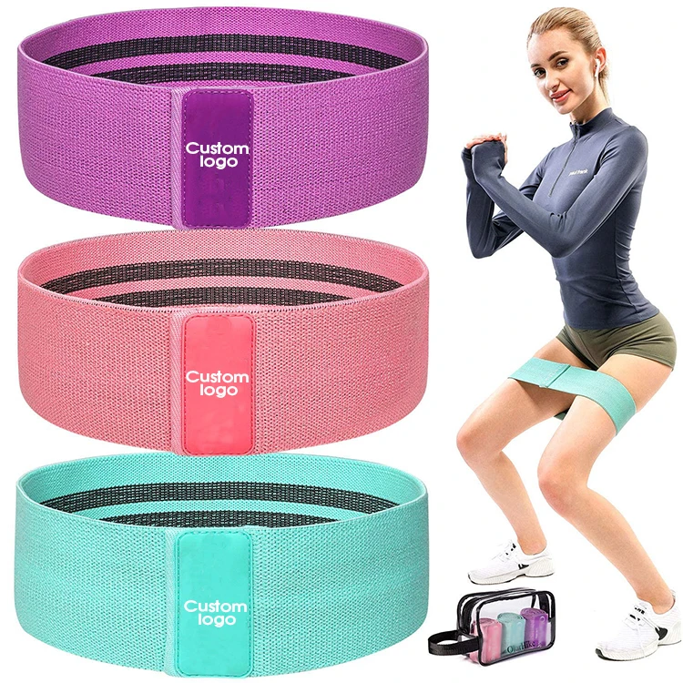 

Wholesale Price Private Custom Labels Logo Pink Super Elastic Non Slip Fabric Fitness Resistance Band Set for Workout, Customized color