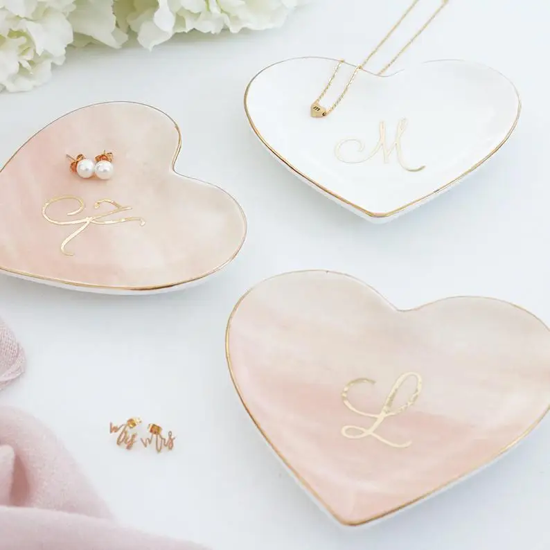 

Personalized Custom Bridesmaid Maid Proposal Gift Heart Ceramic Jewelry Tray, White