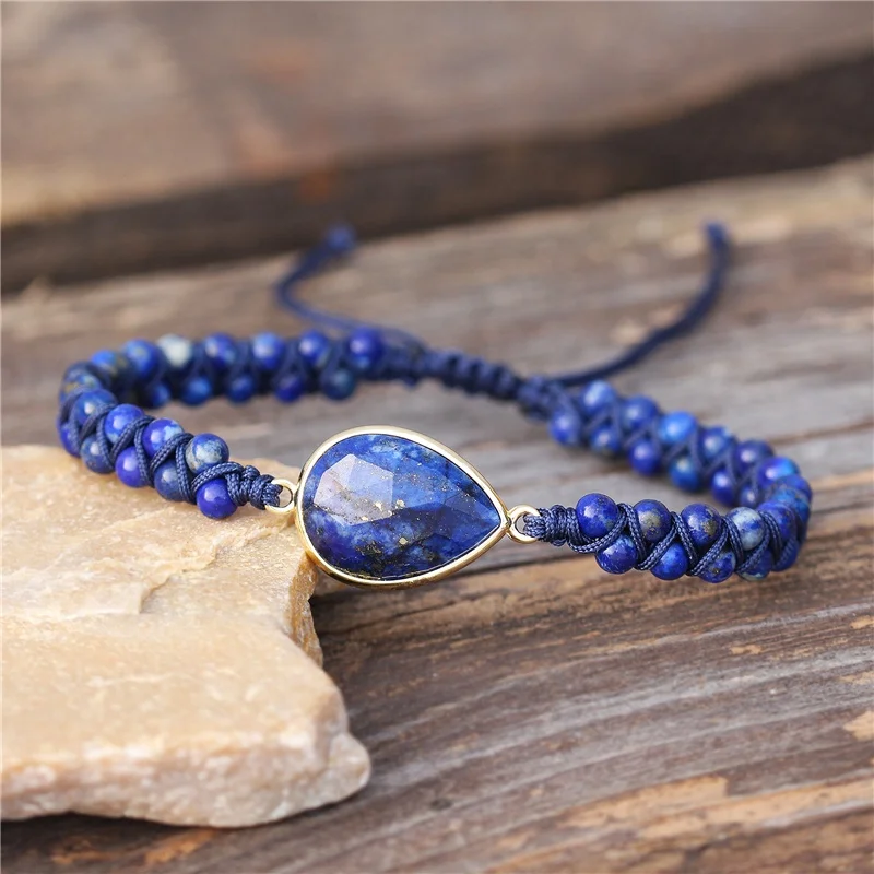 

Designer Natural Stone Lapis Lazuli Beads Braided Rope Couple Adjustable Bracelet Women Handmade Woven Lovers Jewelry Wholesale