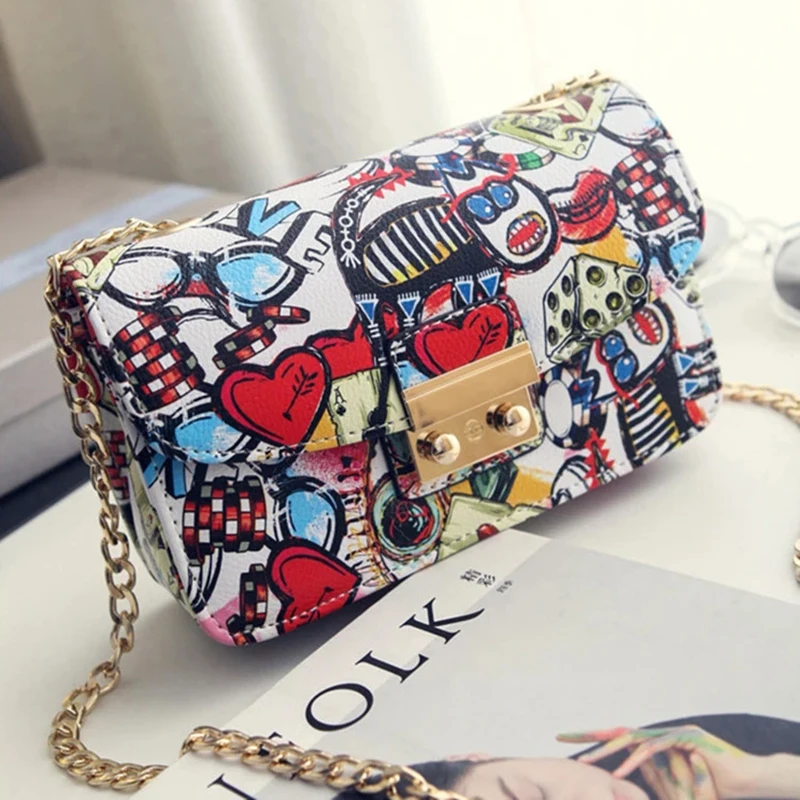 

wholesale bolso mujer bolsa ladies small square purses colorful unique crossbody tote bag graffiti women handbag messenger pu, As picture