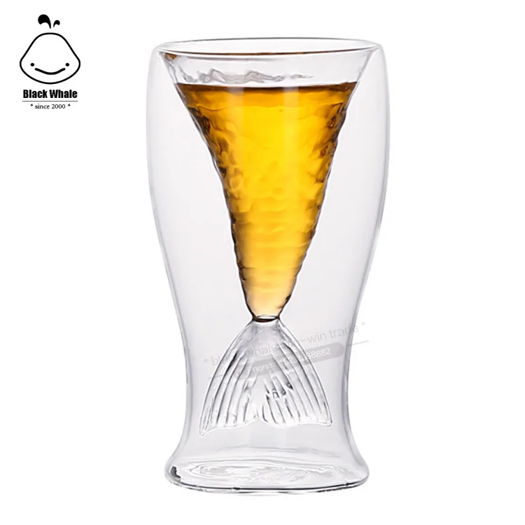 

Factory New Creative Mermaid Fish Tail shape Weinglas Double Layer Glasses for Whiskey Cocktail Becher Schale barware glasses, Transparent clear