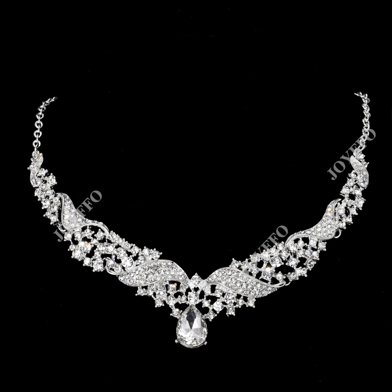 

2020 New Custom Luxury Dubai 2pcs Jewelry Sets Cubic Zirconia Pendant Crystal Micro Paved Necklace Wedding Bride Jewelry Set, Clear crystal