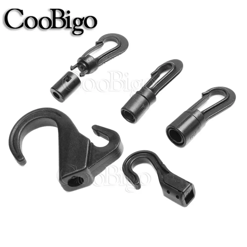 

100pcs Plastic Snap Hook Buckle Bungee Shock Tie Cord Ends Lock Outdoor Camp Clothesline Elastic Rope Hook Accessories #FLC137