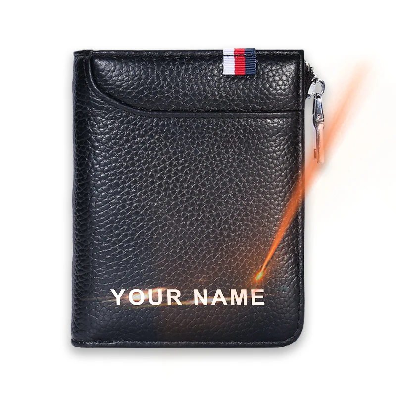 

Drop Shipping Custom Mini Men Real Cowhide Leather Card Holder Supplier Driver's License Rfid Protected Biker Wallet