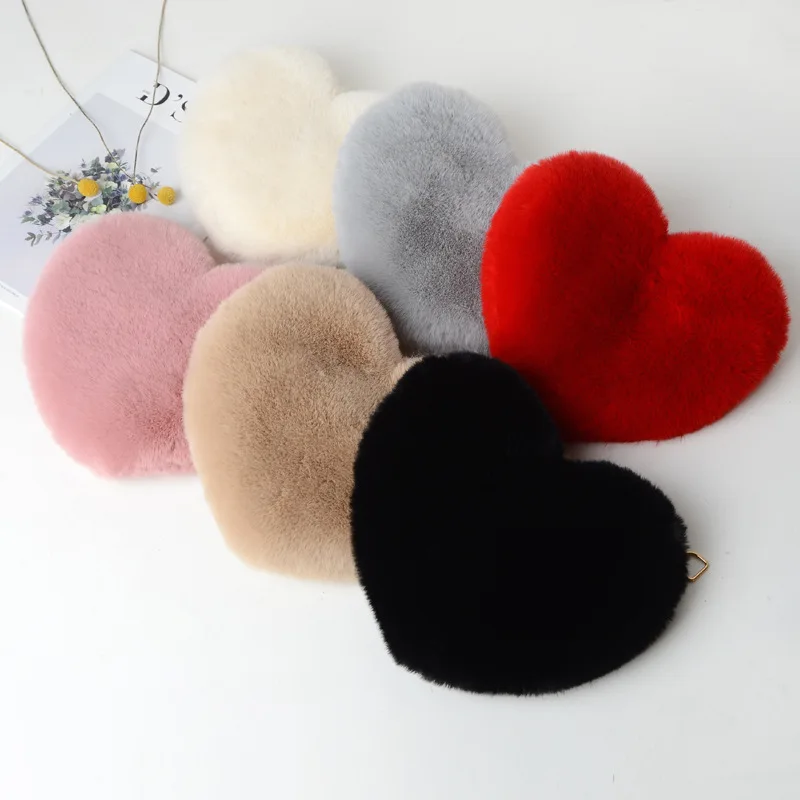 

2021 New Valentine's Day Chain Plush Heart-shaped Bag Women Diagonal Handbag Peach Heart-shaped Love Small Bag, 22 colors