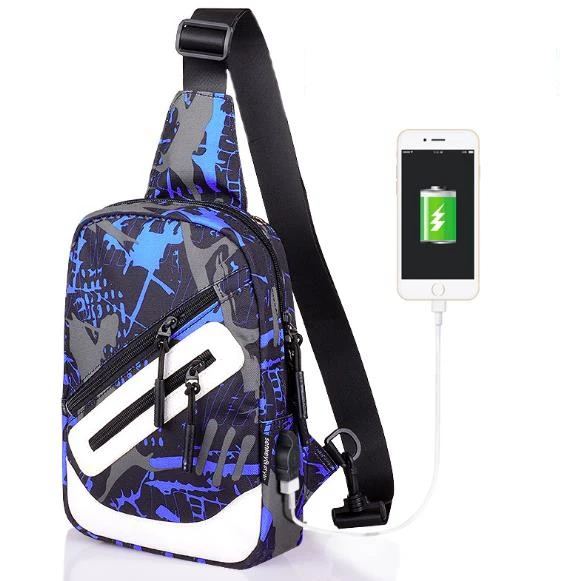 

fashion men shoulder sling bag crossbody backpack chest bag with USB from anhui bags