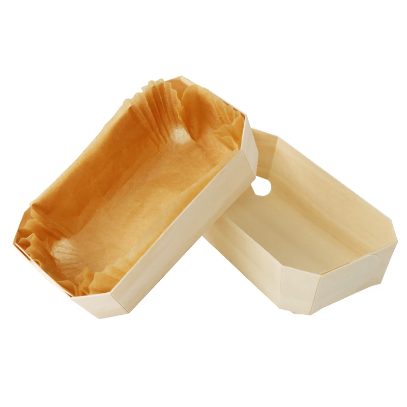 Image of Disposable Wooden Baking Cake Tools Food Basket Baking Pan Tray Bread Loaf Pans Wood Baking Mold Bakeware