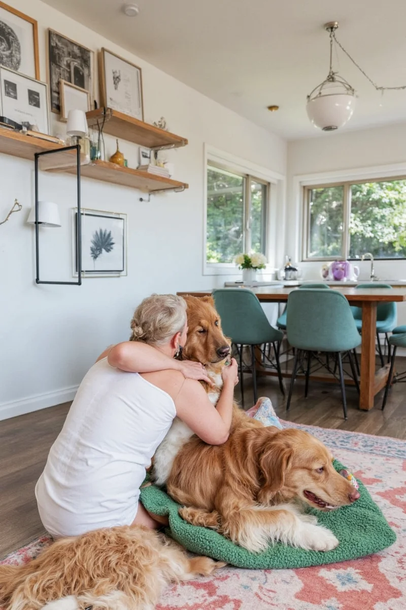 Mini indoor play zone with ramps and interactive puzzle toys integrated into a living area. Great for active breeds.