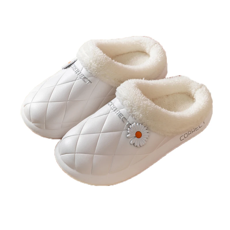 

Cotton Waterproof Winter Indoor Home Furry Couple Warm Anti-Slip Outwear Female and Male Slippers, 7 colors