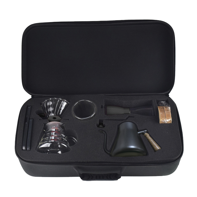 

V60 Low price barista portable light weight coffee maker set manual bean grinder kettle filter gift box travel case bag trunk, Customized
