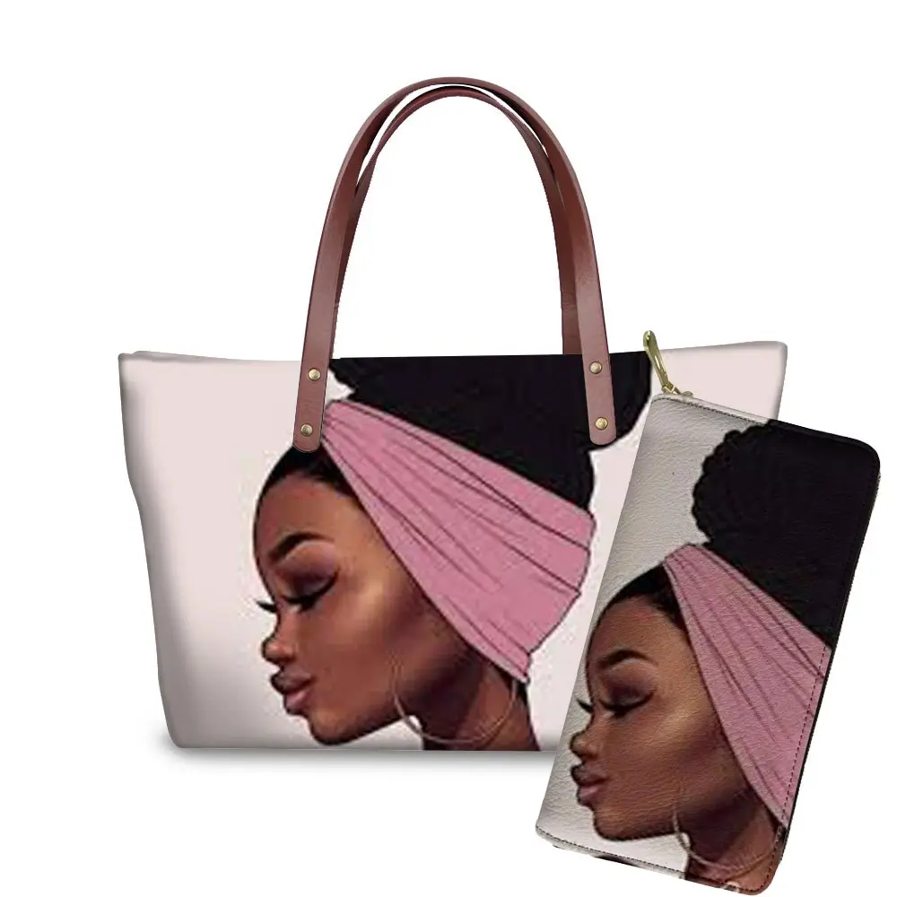 

2022 Fashion Black Girls Art Printing Handbags for Women Shoulder Bag High Quality Luxury Designer Ladies Shopping Bags Beach, Customizable