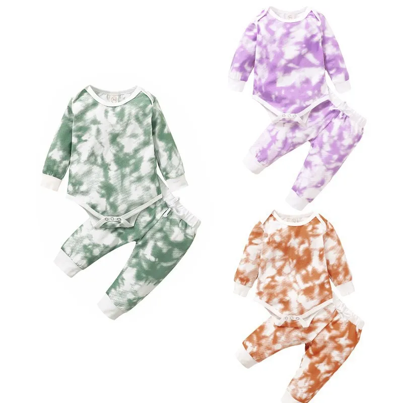 

Newborn Infant Baby Girl Clothes Tie Dye Long Sleeve Bodysuit Pants Outfit Set Spring Fall Winter Clothing Baby boy onesie, Picture shows