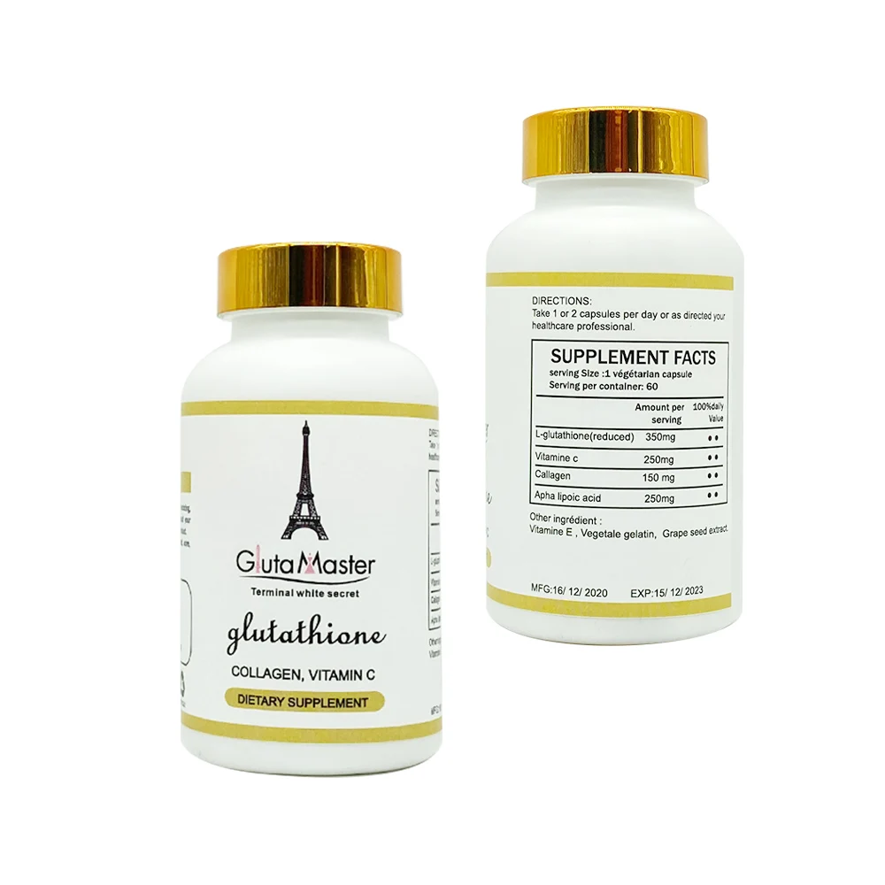 

Private Label Gluta Master L Glutathione Vitamin C and Collagen Whitening Capsules 60pcs softgel Anti Aging Skin Whitening Pills, Yellow