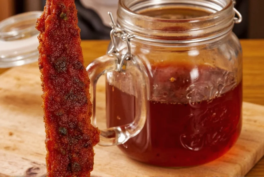 Glass mason jar with marinating jerky inside