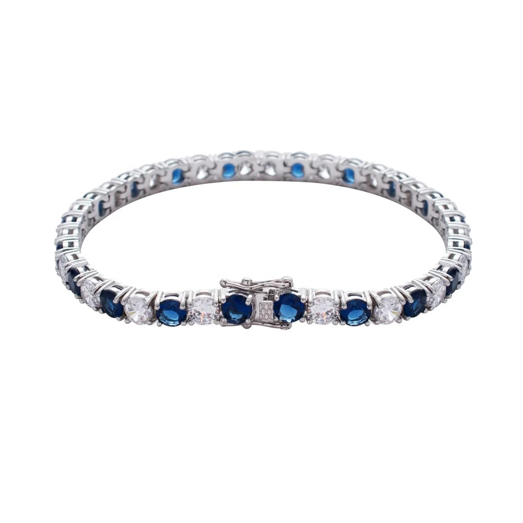 

Hip hop micro pave blue white zircon color bracelet ice out men's tennis chain bracelet charm jewelry