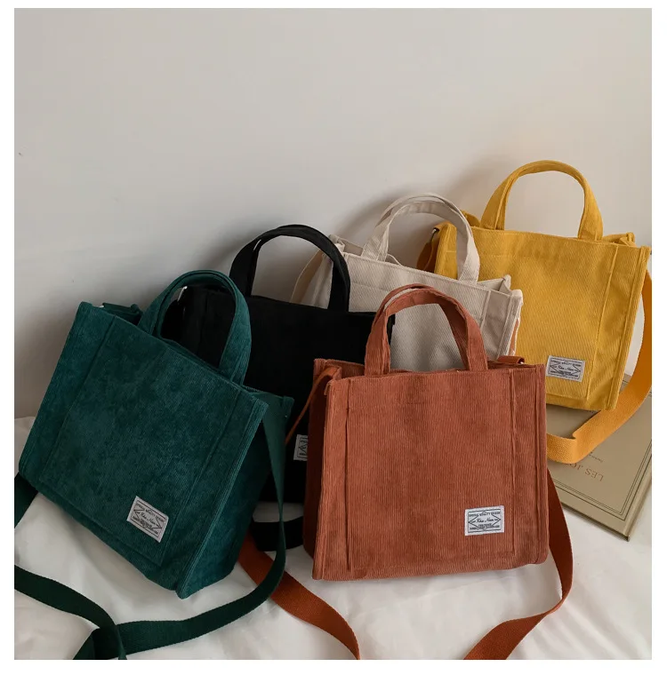 

2021 Amazon Hot Selling Corduroy High Quality Girls Handbag Korean Style Chic Trendy Crossbody Handbag With Woven Label