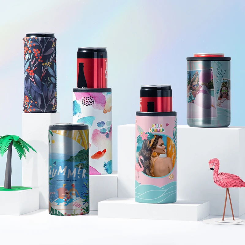 

Wholesale Custom Insulated Stainless Steel Beer Bottle 12oz Slim Can Cooler Double Wall Sublimation Can Cooler, Colored