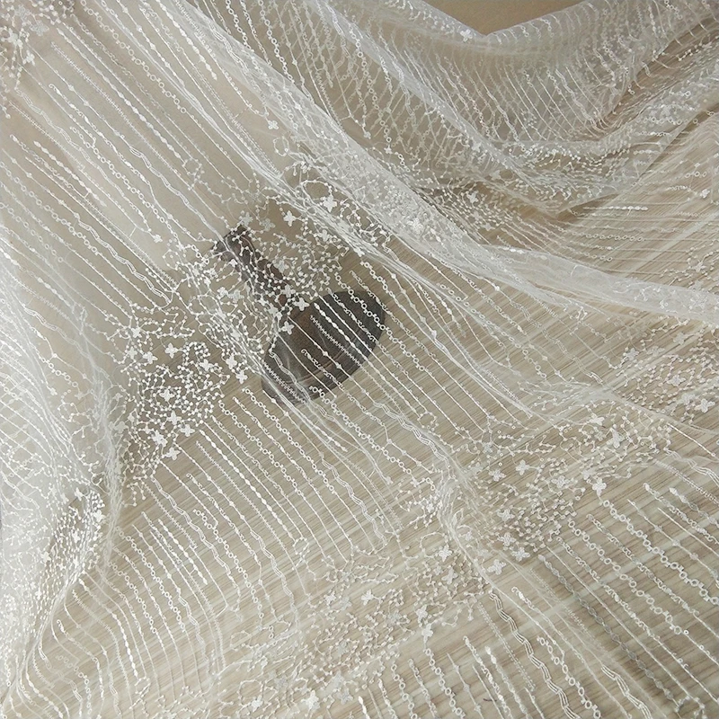 

New arrival sequin embroidery lace fabric for dress, Ivory