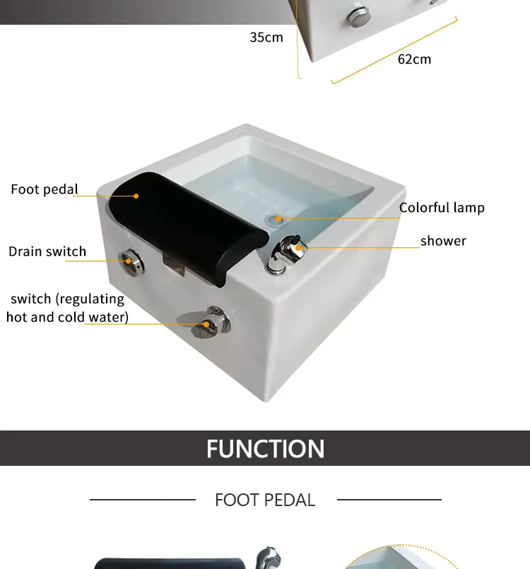 Glass fiber SPA square sink pedicure basin fiberglass pedicure bowl massage footbath foot tub