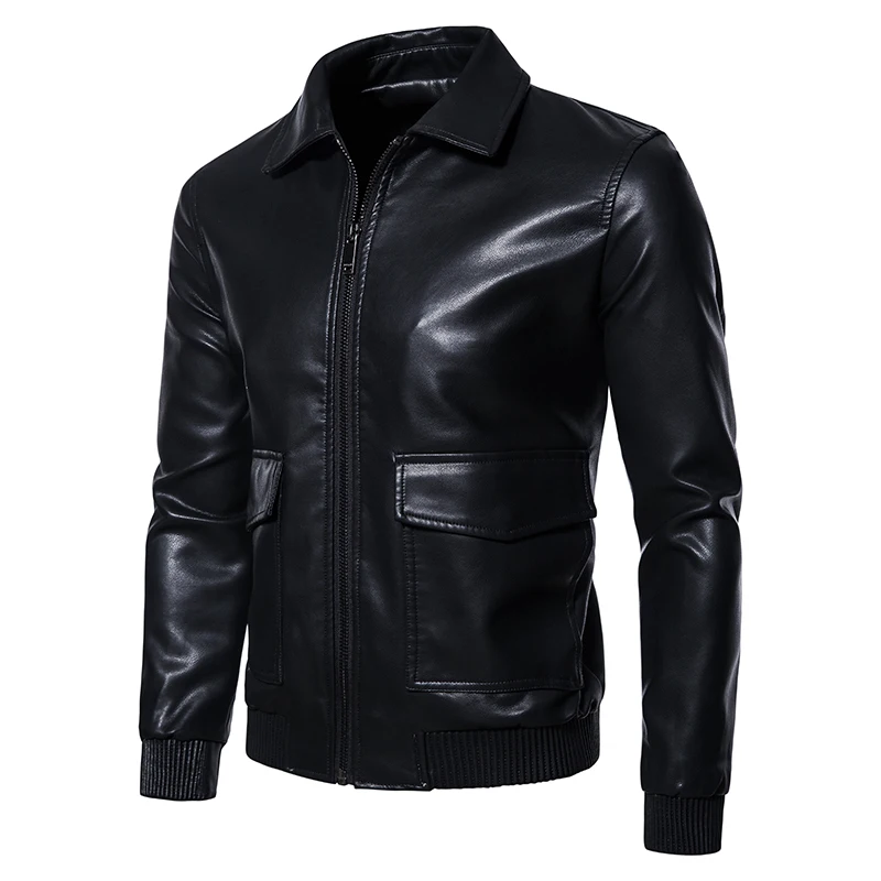 

New winter casual Black leather jacket men custom Men's leather jacket, 1 color