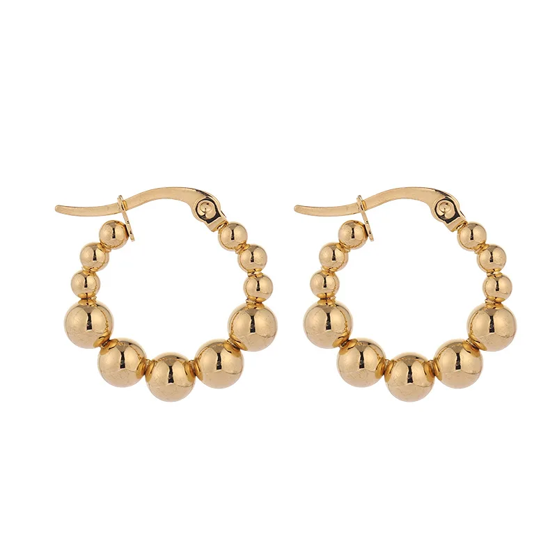 

Trendy Fashion Jewelry Boucle D'Oreille Bijoux Tendance Gold Plated Stainless Steel Hoop Earrings With Beads