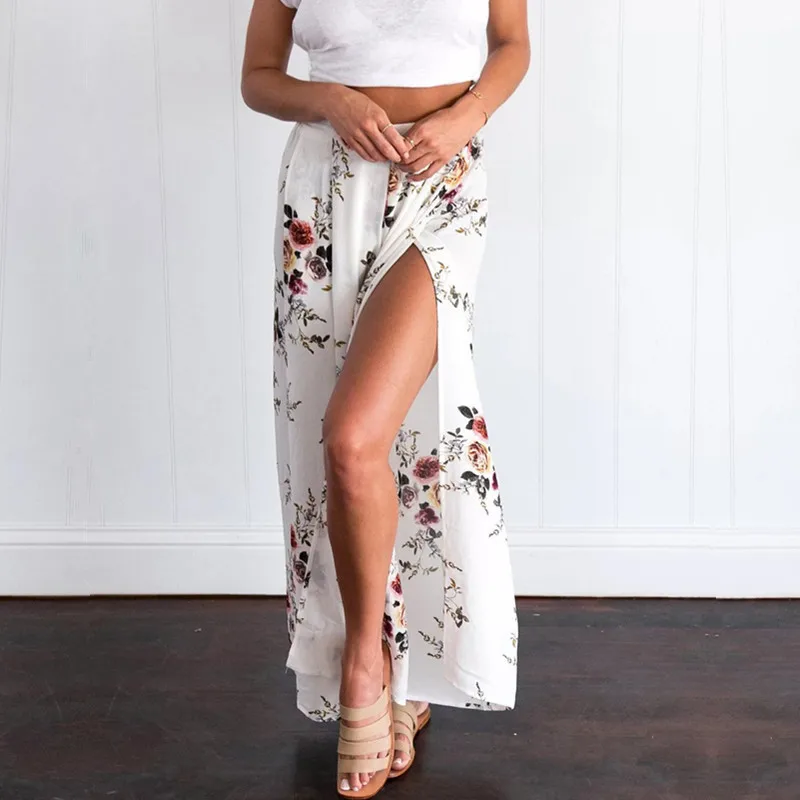 202141 Latest Custom Front Split Loose Fashion Women Long Pants With Floral Prints Kurti Design