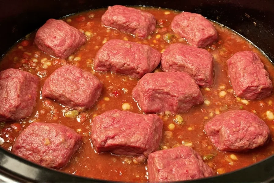 Close-up of perfectly seared beef chunks before adding to crockpot for chili