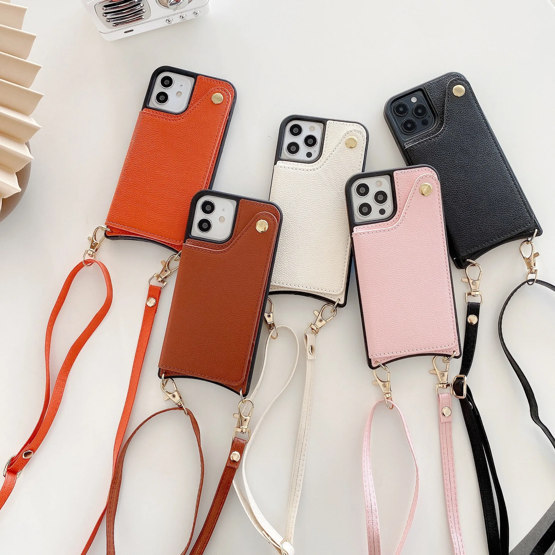 

Pu Leather Cell Phone Shoulder Pocket Wallet Pouch Mobile Phone Bag Case With Neck Strap Phone Bag