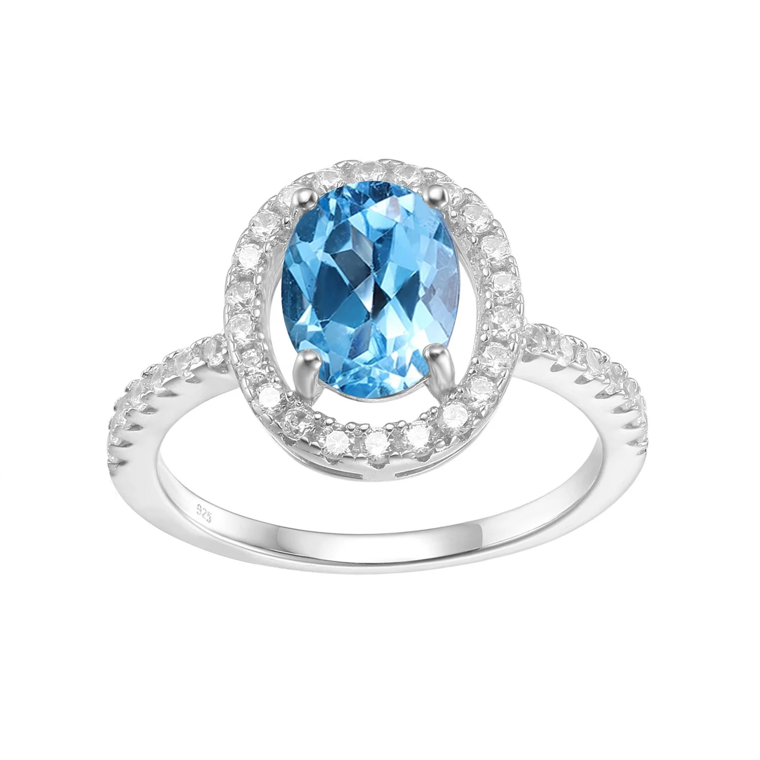 

Abiding High Quality 925 Sterling Silver Jewelry Rings Natural Blue Topaz Gemstone Halo Engagement Ring