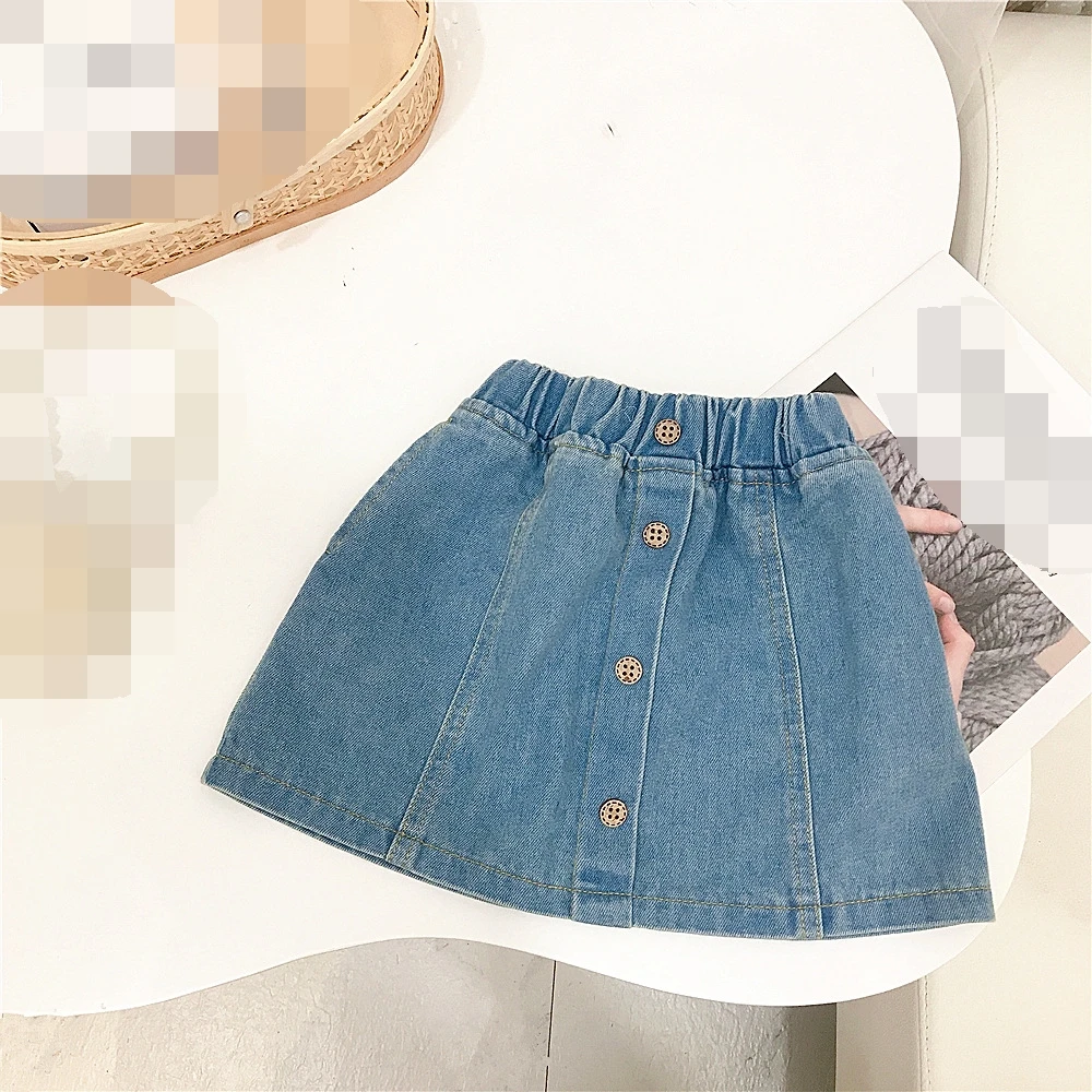 

Elastic Waist Blue Color Baby Girl Summer Casual Jeans Denim Skirts With Pockets