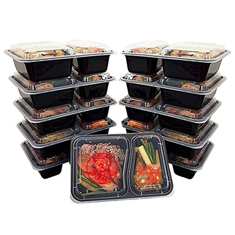2019 Amazon Top Selling 2 Compartment Takeaway Disposable Plastic Food Containers with Lids