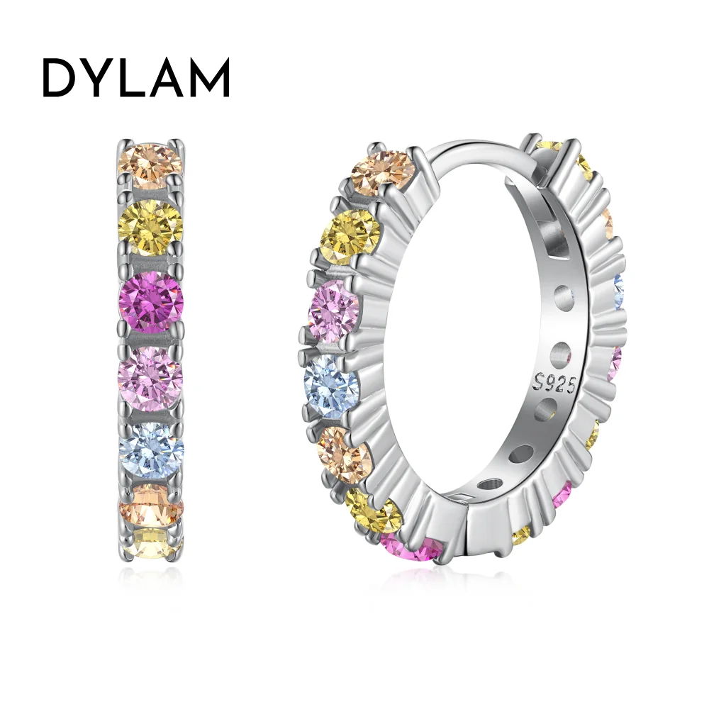 

Dylam Colorful Sparkling Hoop Earrings 925 Sterling Silver Fine Jewelry 5A Cubic Zirconia Eternity Baguette Jewellery Earrings