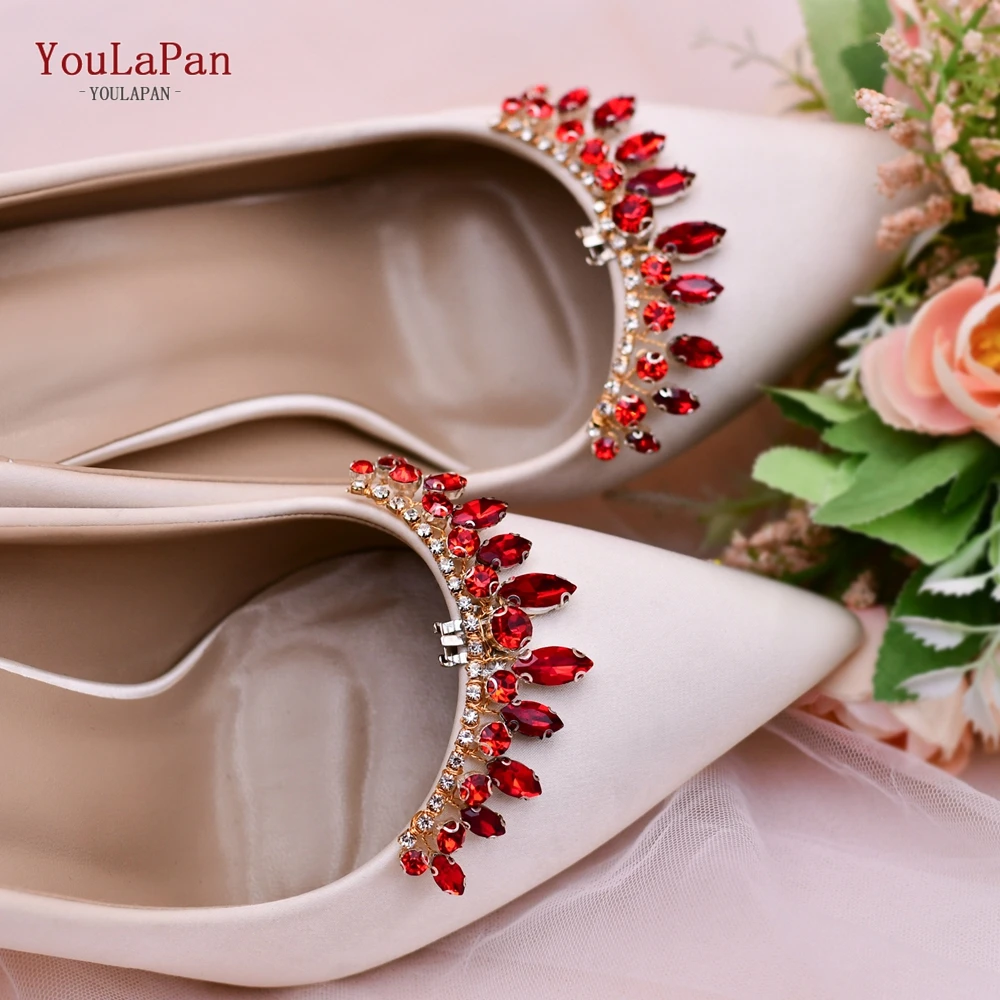 

YouLaPan X39 Women Shoes Red Rhinestones Bridal Shoe Accessories Jewelry Wedding Shoe Clips For Bride, Gold