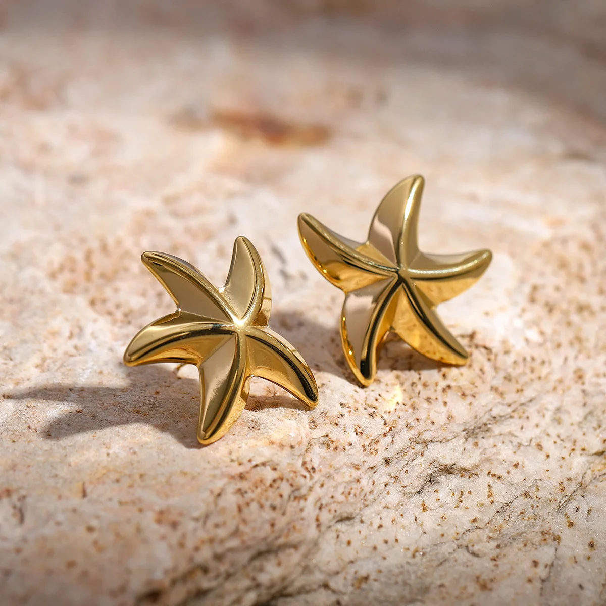 YF3822 Summer Waterproof Stainless Steel Jewelry 18k Gold Plated Ocean Starfish Smooth Women Earrings