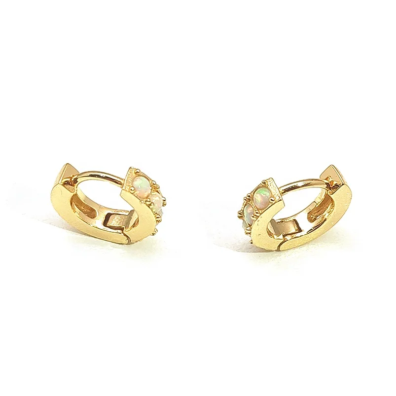 

Wholesale fashion women jewelry gold opal huggies 925 silver small hoop earrings