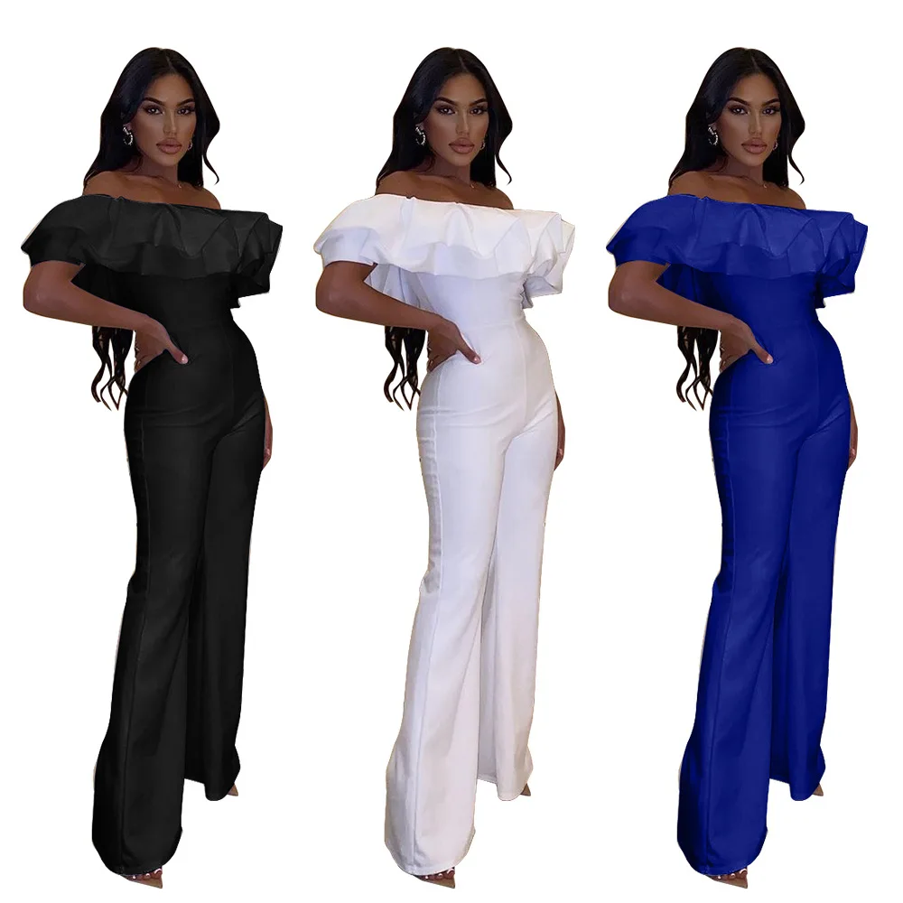 

10502-MX80 solid color bodycon 2021 off shoulder plus size jumpsuit women sehe fashion