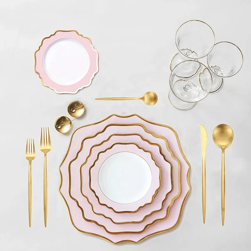 

Sunflower Pink Charger Plate Rose Gold Dinnerware Set for Event Rental Wedding and Restaurant Fine Bone China Ceramic Plates, White,black,pink,green,blue