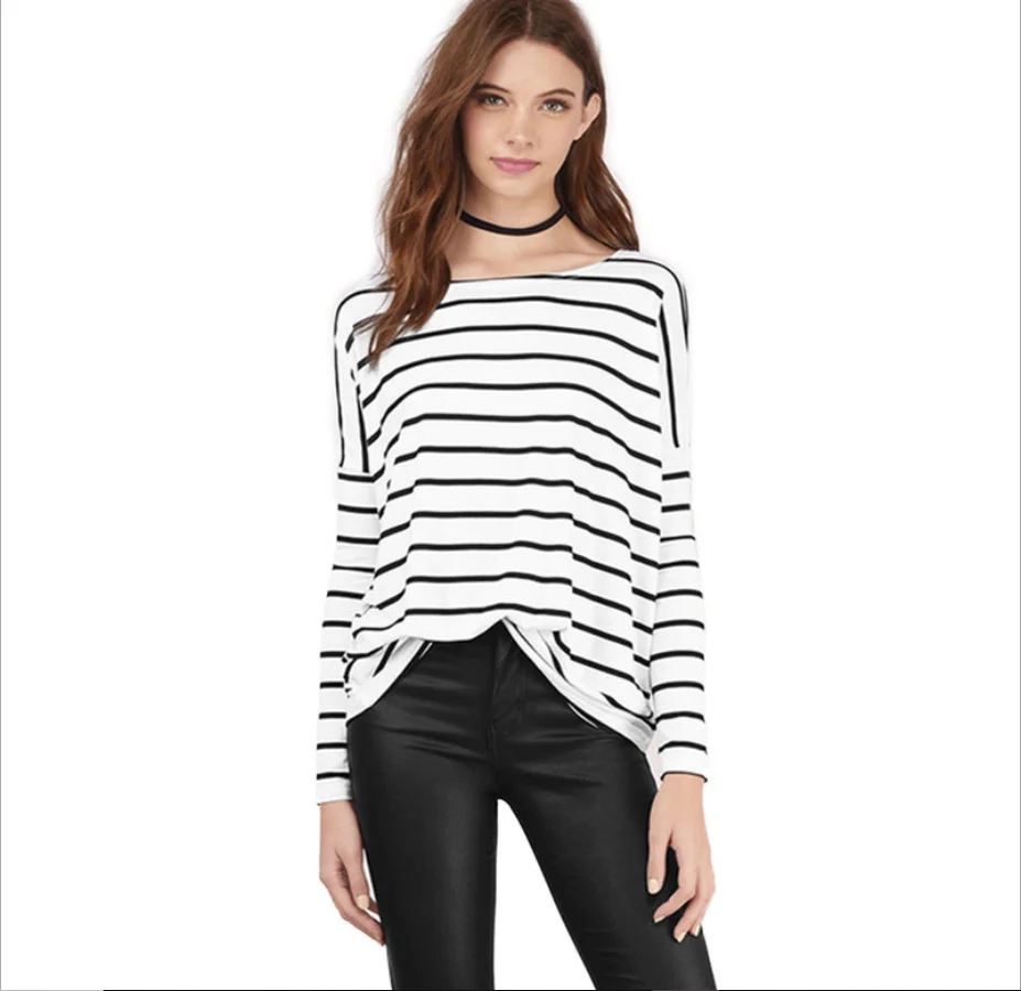 

Women's Vintage Crew Neck Striped Long Sleeves T-shirt