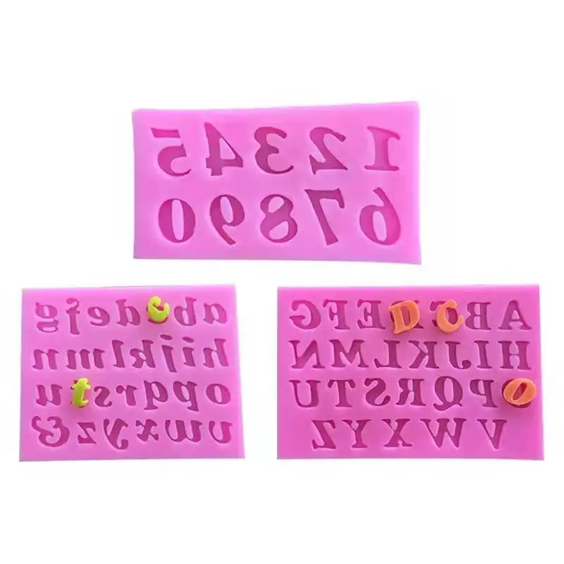 

3-piece Digital Alphanumeric Letters Silicone Mold Flip Cake Mold Chocolate Silicone Molds For DIY, Pink
