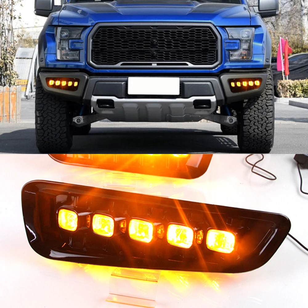 DRL LED Daytime Running Lights with Turn Signal Yellow Fog Lamp For Ford Raptor SVT F150 2016 2017 2018 2019