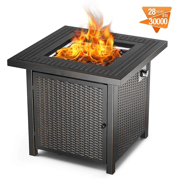 

28 Inch 50,000 BTU Square Gas Burner Fire Pit Outdoor Propane Gas Fire Pit Table