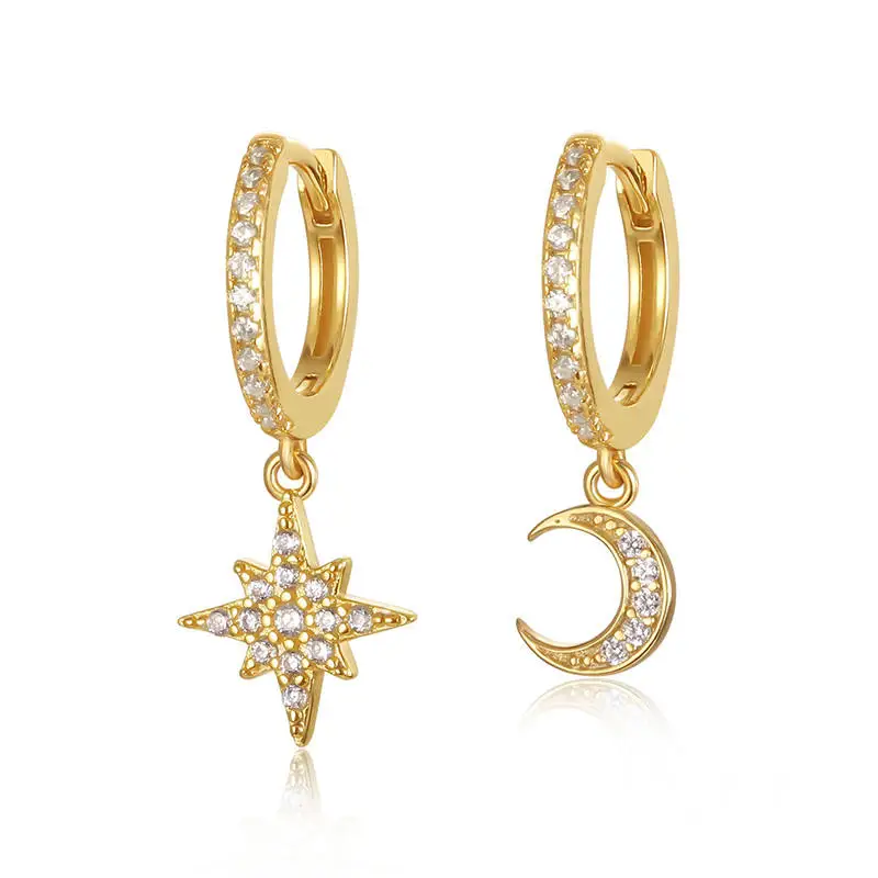 Sterling 925 Hoop Moissanite Pearl Gold Plated Jewelry  Women Designer Day Heart Moon And Star Silver Earrings For Women