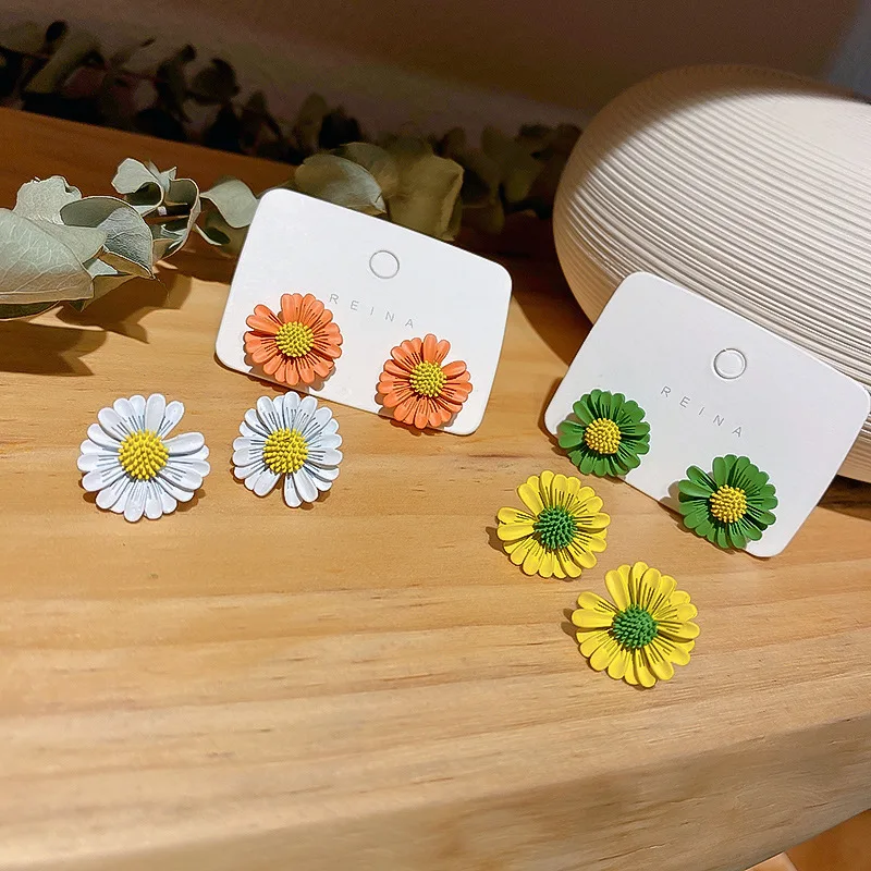 

fashion trendy 2021 oil drop yellow flower earrings stud