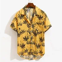 

In Stock Men Short Sleeve Digital Printed Casual Yellow Beach Aloha Hawaiian Shirts