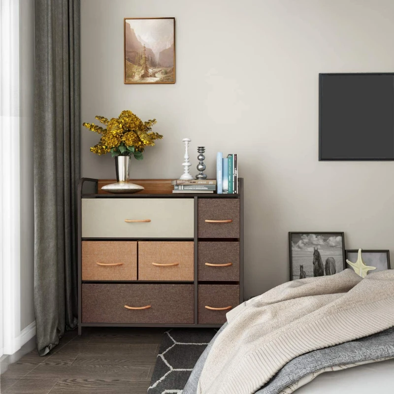 

7 Drawers Dresser - Furniture Storage Tower Unit for Bedroom Hallway Closet Organization - Steel Frame Easy Pull Fabric Bins