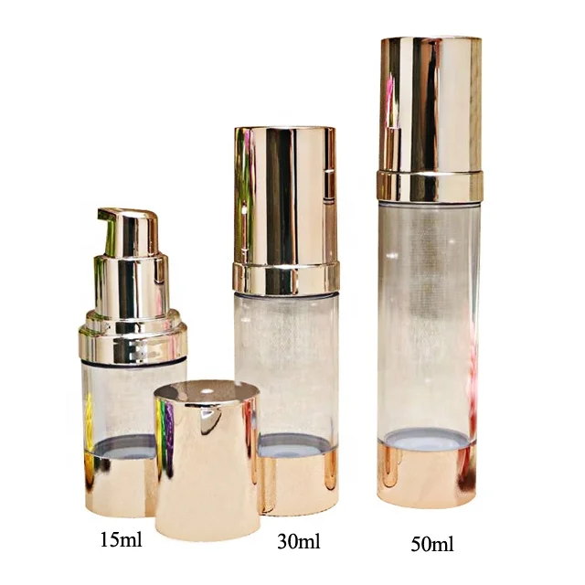

Fuyun 50ml 30ml 15ml Rose Gold Cosmetic Lotion Airless Pump Bottle metalized with Gold cap