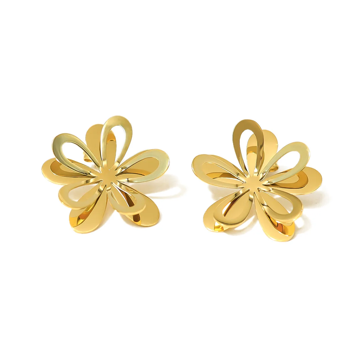 

Waterproof Stainless Steel Flower Stud Earrings Hollow Design Stainless Steel Earrings