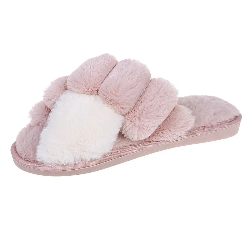 

2021 New Plush Slippers Women's Home Warm Cotton Slippers Leisure Fashion Fur Plush Slippers, Pink,red,gray,orange,purple,black,khika,green