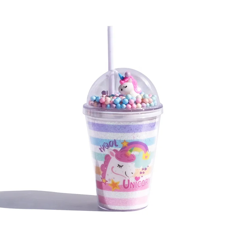 
Girlwill Unicorn Foam Ball Lids Plastic Cups With Straws Custom Logo Tumbler Wholesale Mugs BPA Free Eco-Friendly Drink Bottles 